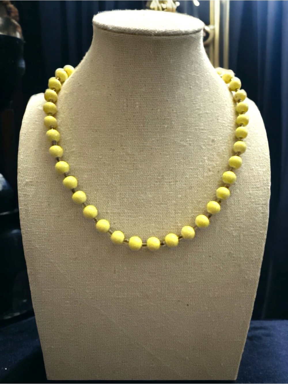 Vintage Japan Yellow Beaded Necklace with gold tone shepherd’ hook clasp 17-18